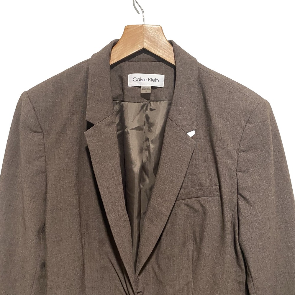 Calvin Klein Women's Brown One Button Closure Padded Blazer Size 12 - Picture 2 of 12